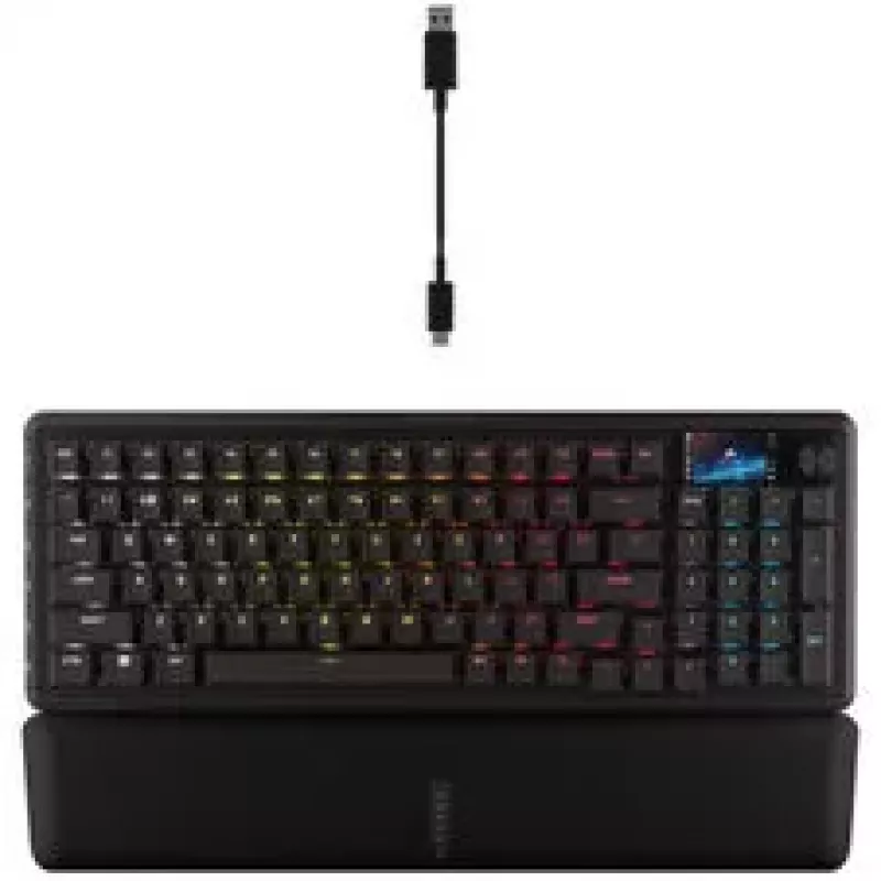 Corsair Vanguard 96 bezvadu spēļu tastatūra, mehāniskā, RGB, LCD displejs, DE izkārtojums - Melna