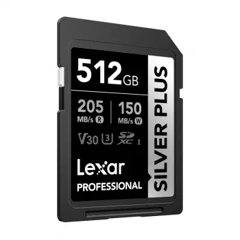 Lexar Professional SILVER PLUS SDXC 512GB atmiņas karte, UHS-I, U3, V30, A2, līdz 200MB/s lasīšana, 140MB/s rakstīšana