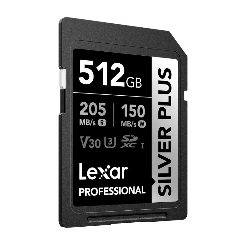 Lexar Professional SILVER PLUS SDXC 512GB atmiņas karte, UHS-I, U3, V30, A2, līdz 200MB/s lasīšana, 140MB/s rakstīšana