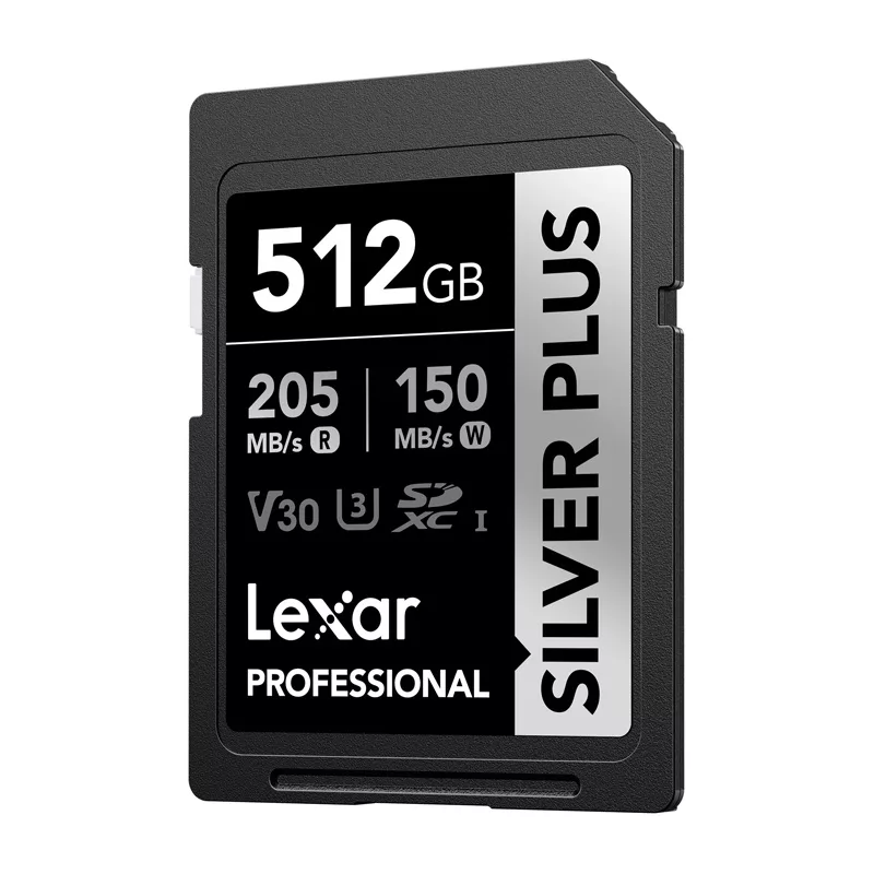 Lexar Professional SILVER PLUS SDXC 512GB atmiņas karte, UHS-I, U3, V30, A2, līdz 200MB/s lasīšana, 140MB/s rakstīšana