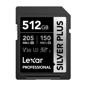 Lexar Professional SILVER PLUS SDXC 512GB atmiņas karte, UHS-I, U3, V30, A2, līdz 200MB/s lasīšana, 140MB/s rakstīšana