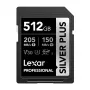 Lexar Professional SILVER PLUS SDXC 512GB atmiņas karte, UHS-I, U3, V30, A2, līdz 200MB/s lasīšana, 140MB/s rakstīšana