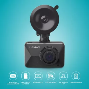 LAMAX T3 Dashcam Full HD 1080p 140° Wide Angle ar G-Sensor un Parking Mode