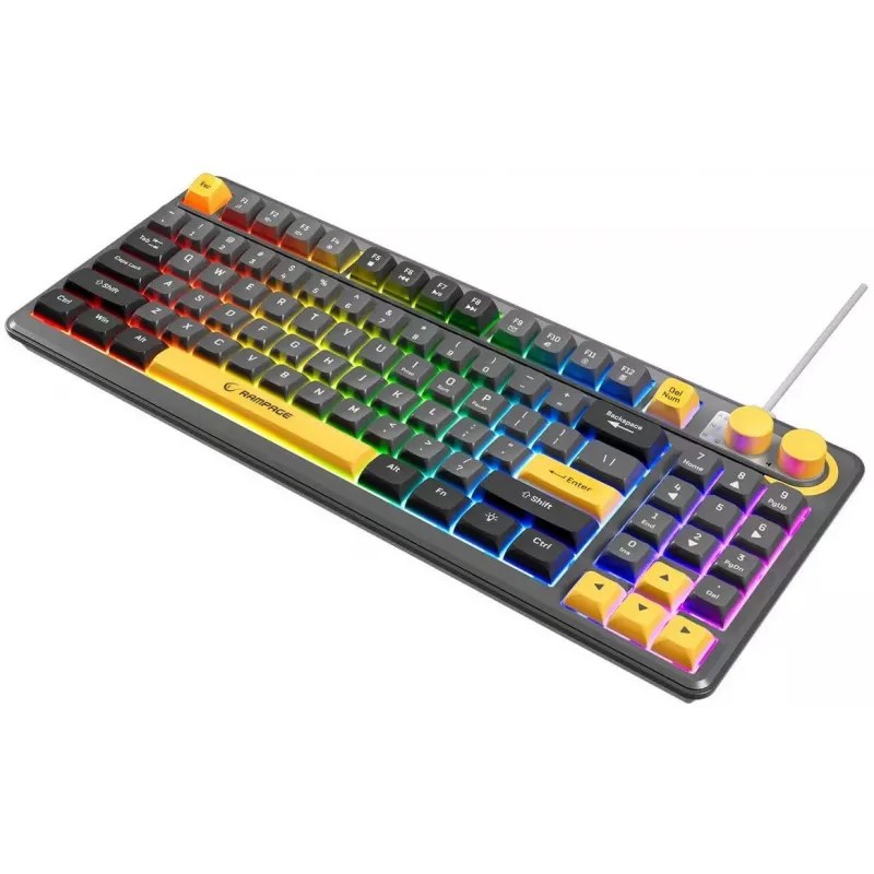 Rampage CYCLONE KNOB RGB 90% mehāniskā tastatūra, Outemu Blue slēdži, melna