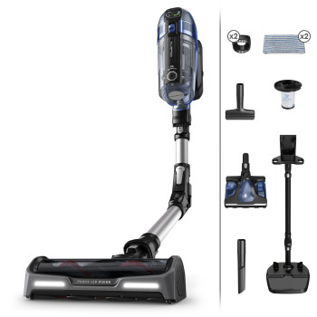 Rowenta X-Force Flex 14.60 Auto Docking bezvadu kāta putekļsūcējs RH99C3 - zils/alumīnijs, 32.4V, 70 min darbības laiks, Aqua galva, LED apgaismojums