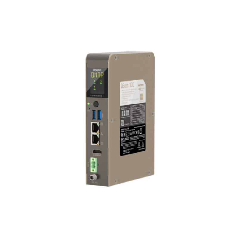 QNAP QBoat-300 Ultra-kompakts bez ventilatora NAS serveris ar diviem M.2 NVMe/SATA slotiem, Intel Celeron J3455 četrkodolu, 4GB RAM, diviem Gigabit Ethernet, HDMI, 2x USB 3.0