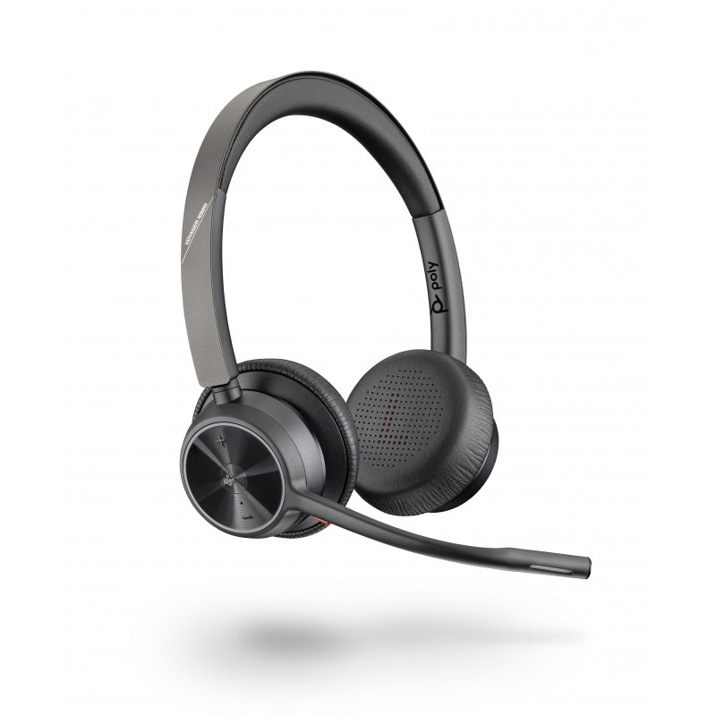 Plantronics Voyager 4320 UC bezvadu Bluetooth austiņas ar uzlādes statīvu, USB-A adapteri, Microsoft Teams sertificētas, melnas