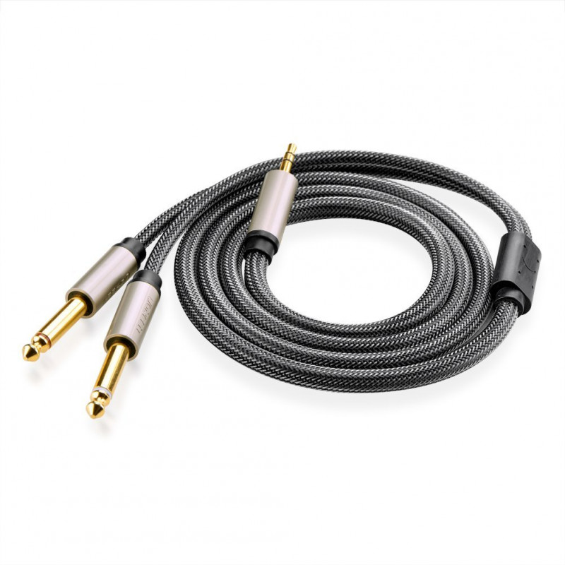 UGREEN 3,5 mm TRS uz diviem 6,35 mm TS audio Y sadalītāja kabelis 2 m pelēks