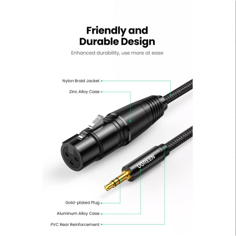 UGREEN AV182 XLR vīrišķais uz 3,5 mm TRS vīrišķo audio kabelis 1 m melns