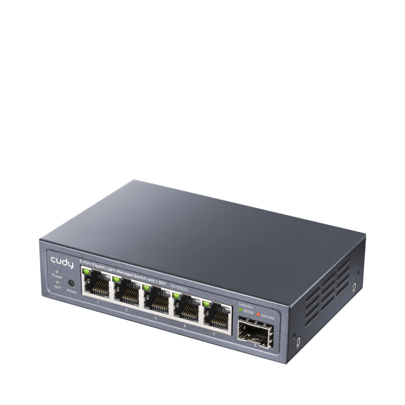 CUDY GS105ES1 5 portu Gigabit Light Managed Switch ar 1 SFP, 4 RJ45, VLAN, QoS, Desktop