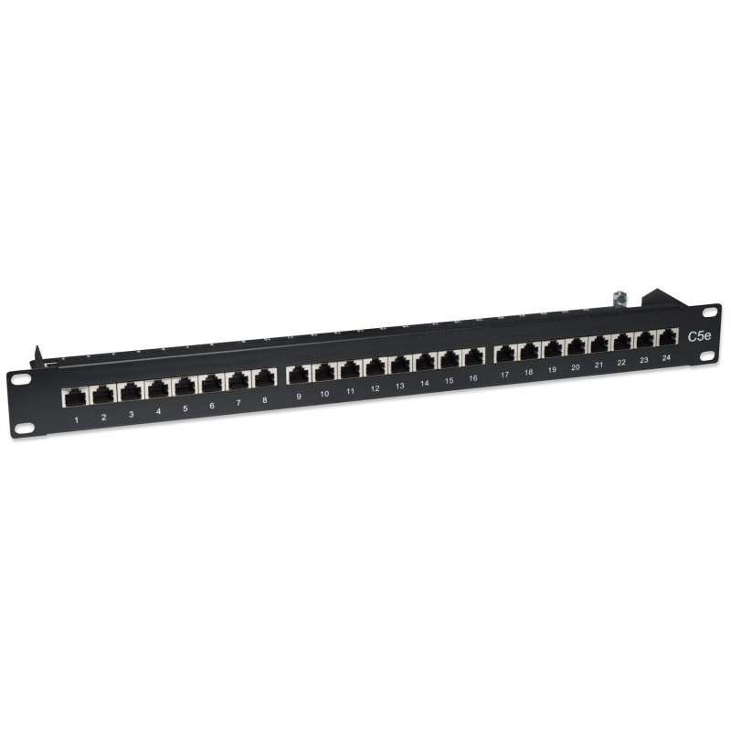 Intellinet 513487 24 portu Cat5e STP 1U Rackmount sadales panelis, melns