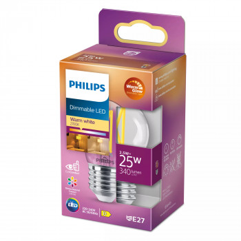 Philips LED Classic WarmGlow P45 caurspīdīga regulējama E27 2.3W 250lm 2200-2700K