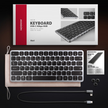 AXAGON HMC-KB-PT USB-C 5Gbps tastatūra (PT) 9-in-1 centrmezgls