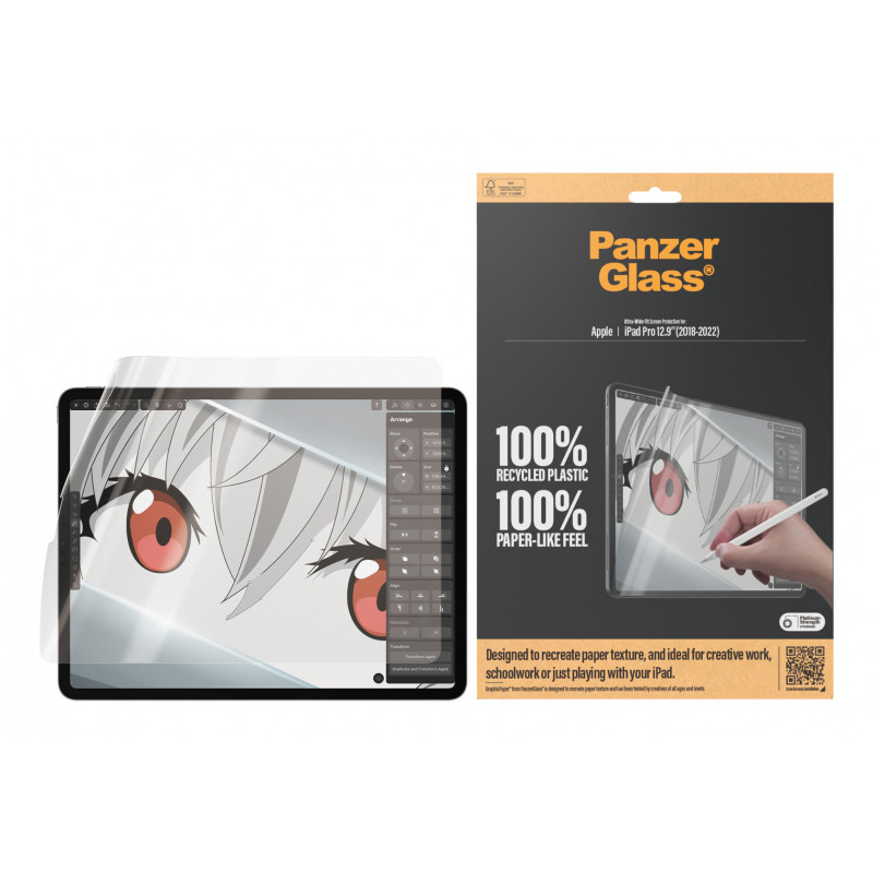 PanzerGlass GraphicPaper ekrāna aizsargs iPad Pro 12,9 collu (2018-2022) pretatspīduma, saderīgs ar maciņiem, antibakteriāls