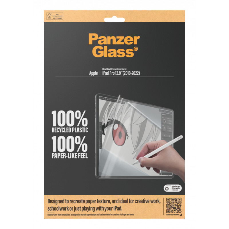 PanzerGlass GraphicPaper ekrāna aizsargs iPad Pro 12,9 collu (2018-2022) pretatspīduma, saderīgs ar maciņiem, antibakteriāls