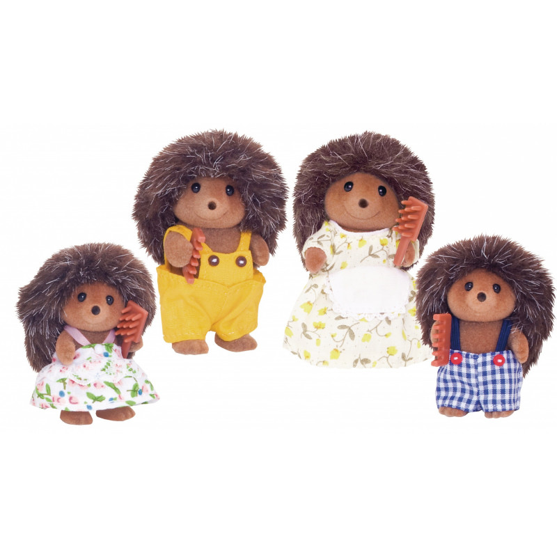 KAISER ELEKTRO Sylvanian Families Ezīšu ģimene no Stachel - Kolekcionējamas pūkainas dzīvnieku figūras spēļu komplekts, 4 figūras ar ķemmi, vecumam 3+