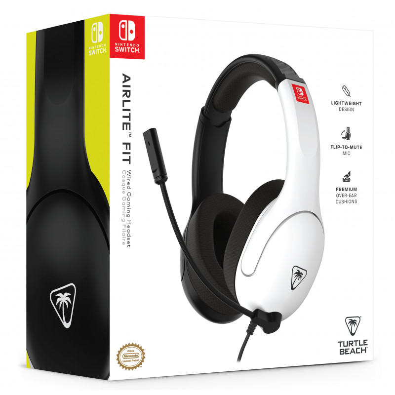 Turtle Beach Airlite Fit austiņas NS melnbaltas - vadu virsauss austiņas spēlēm ar Flip-to-Mute mikrofonu