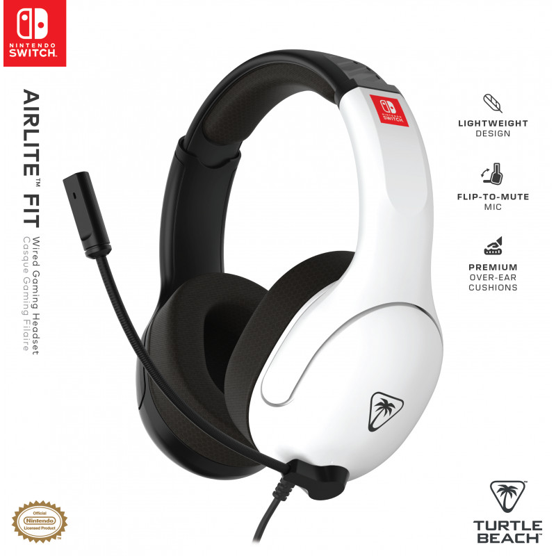 Turtle Beach Airlite Fit austiņas NS melnbaltas - vadu virsauss austiņas spēlēm ar Flip-to-Mute mikrofonu