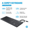 HP 150 vadu tastatūra HE - pilna izmēra USB tastatūra, melna, izturīga pret izšļakstīšanos, ciparu taustiņu bloks 664R5AA#ABT