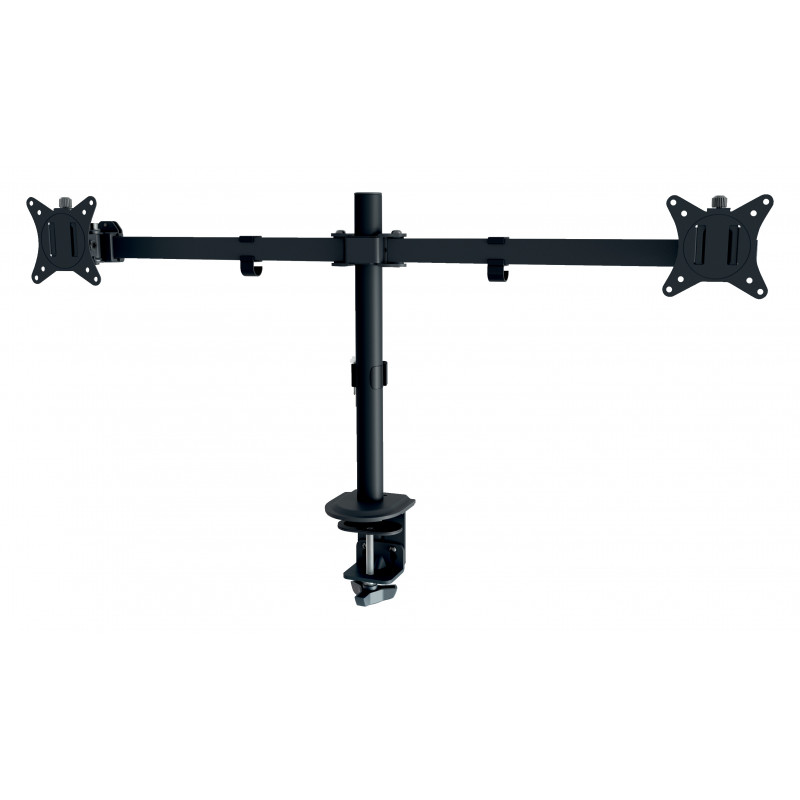 LEITZ Ergo Slim divu monitoru stiprinājums, galda skava, melns, 2 monitoriem 17 inch-32 inch, VESA 75/100, 8 kg uz roku, gāzes atsperes augstuma regulēšana, noliekšana/griešana/rotācija, kabeļu pārvaldība 61640095