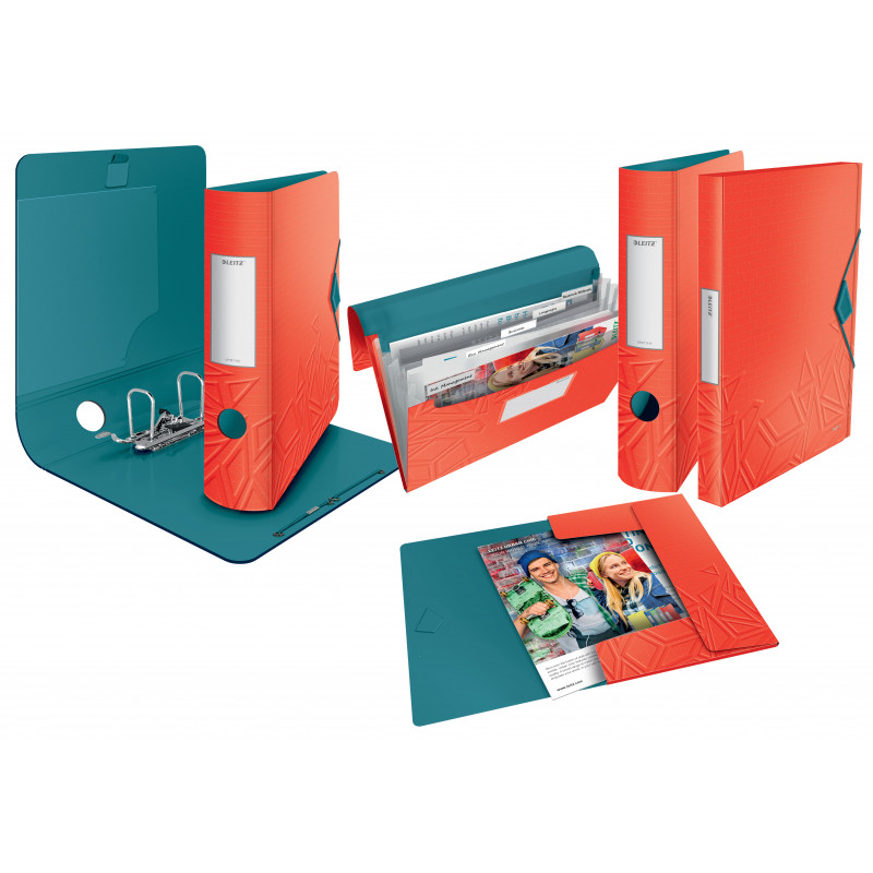 LEITZ Active Urban Chic sviras arhivēšanas mape, 180°, 65 mm, gaiši sarkana, A4, putupolietilēns, Duo-Optik, noapaļota muguriņa 1117-00-20