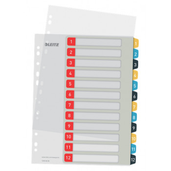 Leitz Cosy A4 drukātu satura rādītāja atdalītāju komplekts, 1-12, PP, daudzkrāsains 12480000