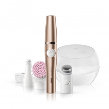 Braun FaceSpa Pro 921 3-in-1 sejas epilators, tīrīšanas birste un tonizēšanas ierīce, bronzas-balts