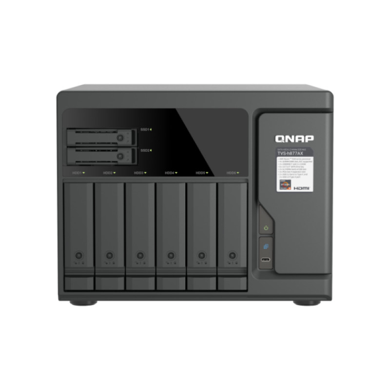 QNAP TVS-H877AX-R5-16G 8 līmeņu QuTS hero NAS, AMD Ryzen V1500B, 16GB RAM, 2x2.5GbE, 2U plaukta montāža