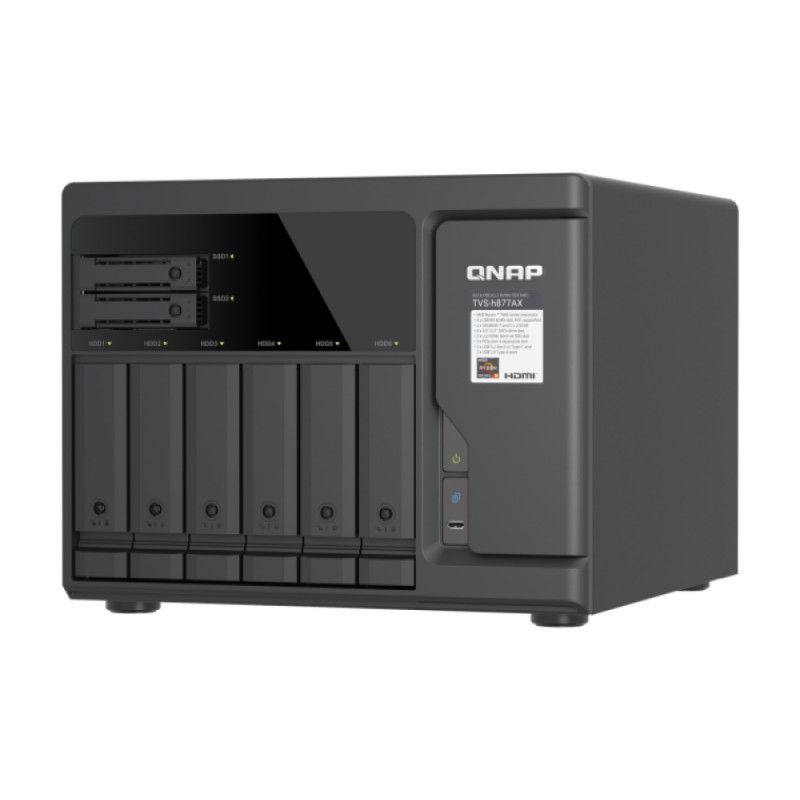 QNAP TVS-H877AX-R5-16G 8 līmeņu QuTS hero NAS, AMD Ryzen V1500B, 16GB RAM, 2x2.5GbE, 2U plaukta montāža