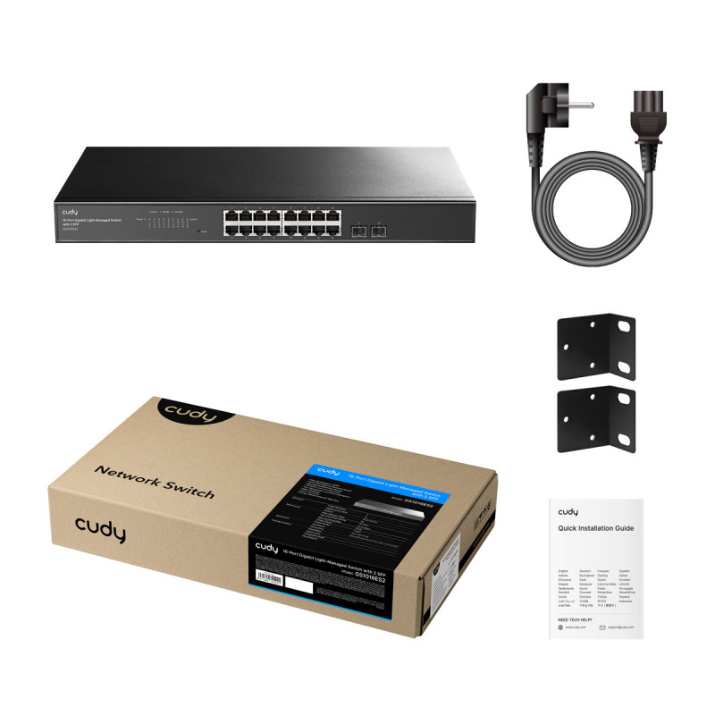 Cudy GS1016ES2 16 portu Gigabit Ethernet komutators ar 2 SFP augšupielādes portiem
