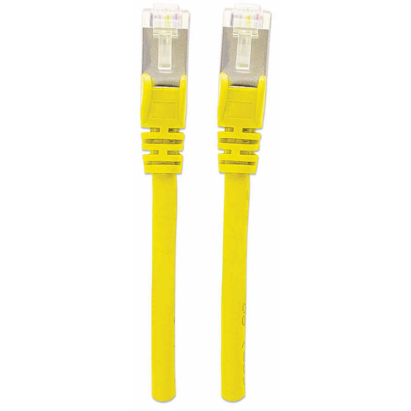 Intellinet augstas veiktspējas Cat.7 SFTP tīkla savienojuma kabelis, 15 m, RJ-45 tēviņš uz RJ-45 tēviņu, dzeltens, bez halogēniem, ar aizsargātu fiksatoru 741125