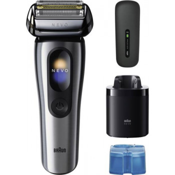 Braun NEVO 17000cc elektriskais skuveklis ar Clean&Charge staciju, 5 režīmi, 360° galva, hromēts/sudraba 349659