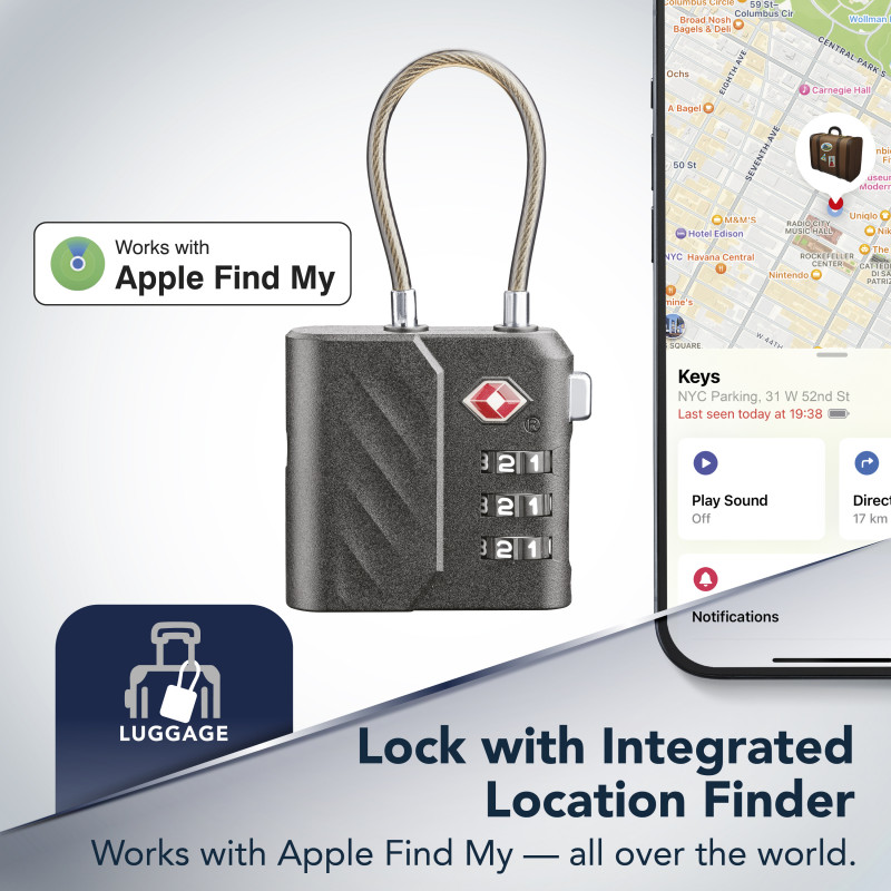 Cellularline TRACY LOCK viedā pakaramā atslēga ar Bluetooth izsekotāju, izmantojot Apple Find My, melna 61302