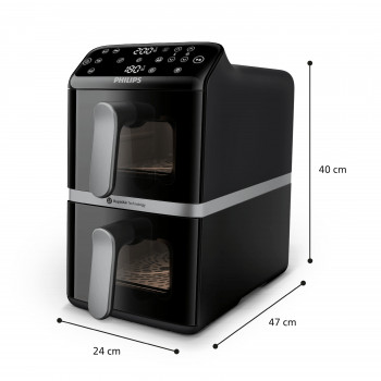 Philips Ovi Stacked Dual Basket 4000 fritieris 9L 2700W melns un sudraba NA461/00