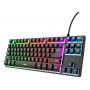 Trust Gaming GXT833 THADO TKL spēļu klaviatūra - bez ciparu bloka, metāla virsplāksne, daudzkrāsu LED apgaismojums, membrānas, vadu USB