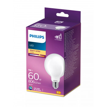 Philips LED Classic 60W G93 E27 silti balta matēta nedimējama lodveida spuldze