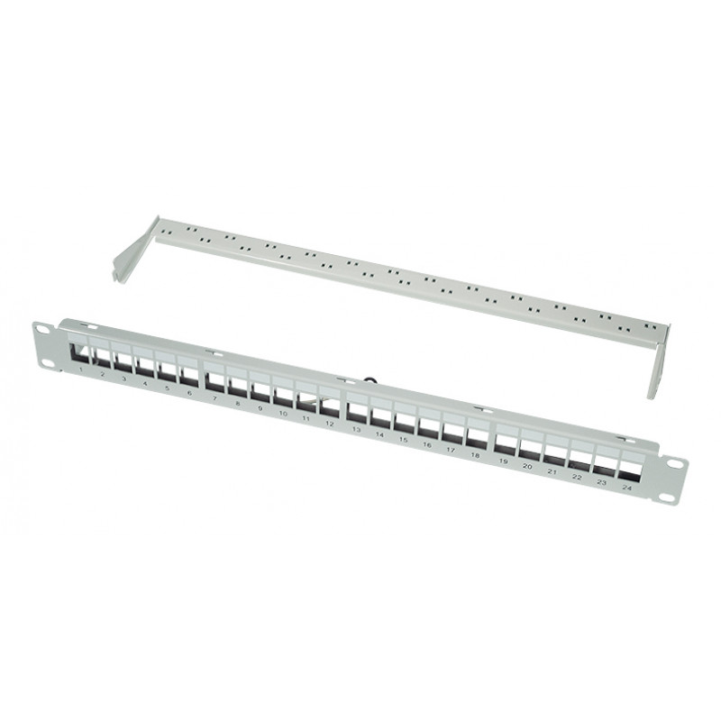 LogiLink 19 collu Keystone patch panelis, 24 portas, ekranēts, gaiši pelēks (RAL7035), 1U, līdz 24 Keystone moduļiem, 1 gab. (NK4073)