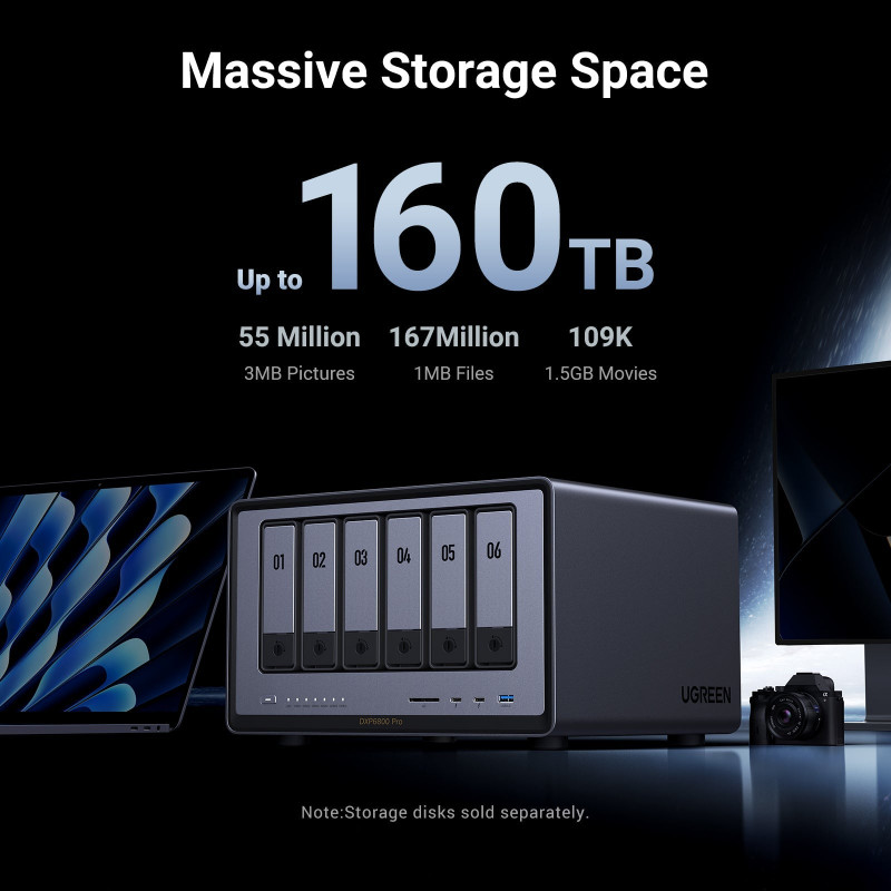 Ugreen NASync DXP6800 Pro 6 līču NAS sistēma, Intel Core i5-1235U, 8GB DDR5, 2x10GbE + 2x2.5GbE, 2xM.2 NVMe, 2xUSB3.2 Gen2, HDMI, PCIe 4.0 25899