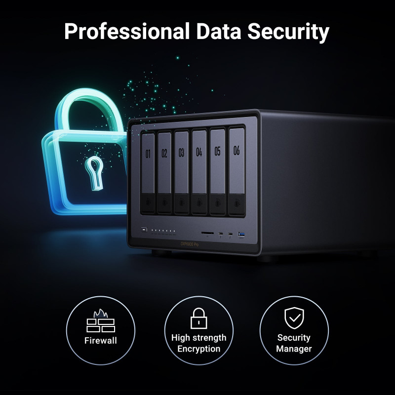 Ugreen NASync DXP6800 Pro 6 līču NAS sistēma, Intel Core i5-1235U, 8GB DDR5, 2x10GbE + 2x2.5GbE, 2xM.2 NVMe, 2xUSB3.2 Gen2, HDMI, PCIe 4.0 25899