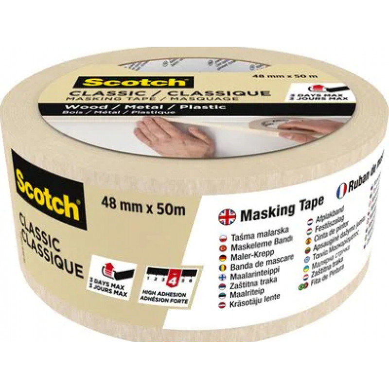 3M Classic 2000 krāsotāju maskēšanas lente, bēša, 48 mm x 50 m, PEFC sertificēta (CLASSIC-4850 PEFC)