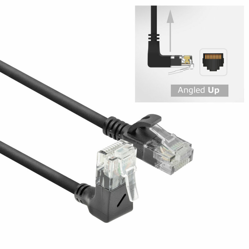 ACT DC4901 1m CAT6A U/UTP LSZH Slimline tīkla kabelis, melns, RJ45 90° uz augšu uz taisnu
