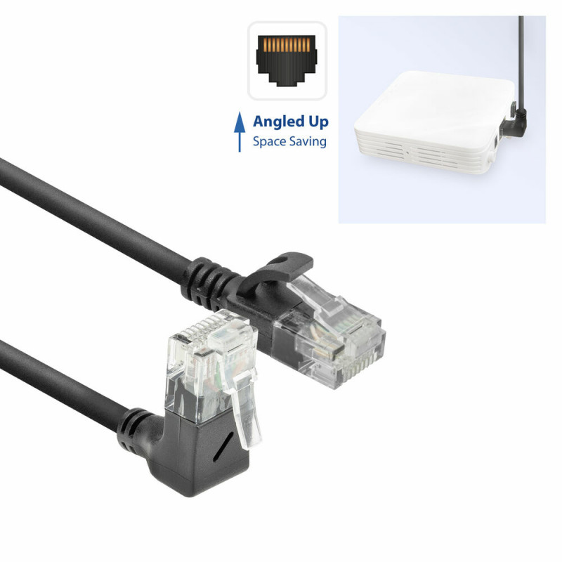 ACT DC4901 1m CAT6A U/UTP LSZH Slimline tīkla kabelis, melns, RJ45 90° uz augšu uz taisnu