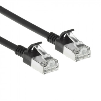 ACT Melns 0,5m LSZH S/FTP CAT7 Slimline savienojuma kabelis ar aizsargātiem RJ45 savienotājiem (DF7900)