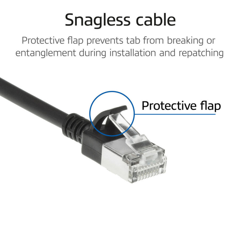 ACT Melns 1m LSZH S/FTP CAT6A Slimline savienojuma kabelis ar aizsargātu fiksatoru un RJ45 savienotājiem (DB7901)