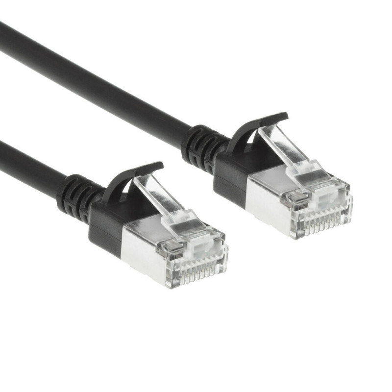 ACT Melns 3m LSZH S/FTP CAT7 Slimline tīkla kabelis ar aizsargātu fiksatoru un RJ45 savienotājiem (DF7903)