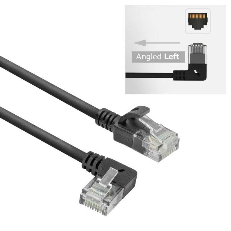 ACT DC1901 1m CAT6A U/UTP LSZH Slimline tīkla kabelis, RJ45 90° leņķa kreisais uz taisno, melns