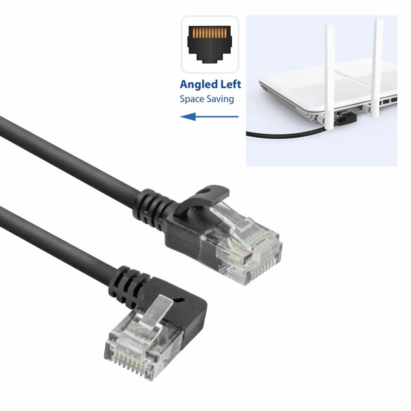 ACT DC1901 1m CAT6A U/UTP LSZH Slimline tīkla kabelis, RJ45 90° leņķa kreisais uz taisno, melns