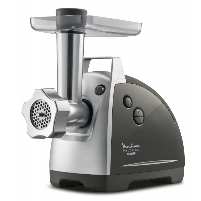 Moulinex ME6868 HV8 Pro 4-in-1 gaļas maļamā mašīna, 2200 W, 4,5 kg/min, 3 nerūsējošā tērauda diski, kebbe un desu uzgaļi, melna/sudraba