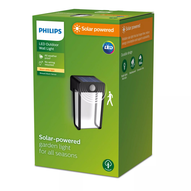 Philips āra saules sienas lampa Shroud 2,3 W ar dienasgaismas un kustības sensoru