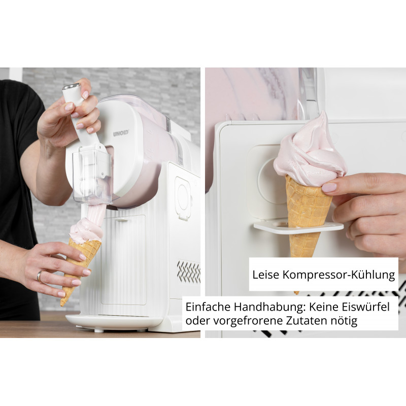 Unold 48965 Sofia 2-in-1 smalcināto ledu un mīksto saldējumu gatavotājs, 1,5L, 150W, 5 programmas, melns
